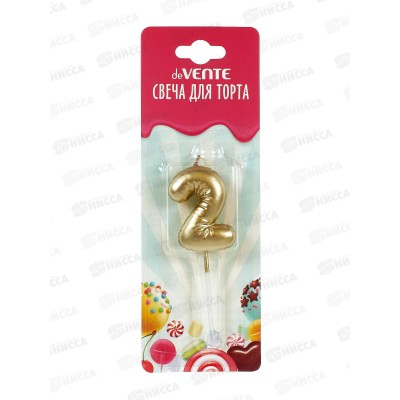 Свеча-цифра д/торта deVENTE "Воздушный шарик 2" золотистый 9060005 *12
