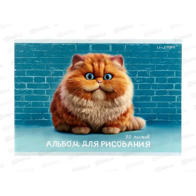 Альбом д/рис.30л ЭКСМ Осторожно,кот. скрепка. мел.картон  АЛ302594 *50