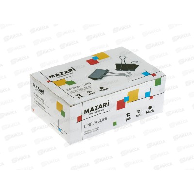 Зажим д/бумаг MAZARI М-6899 51мм 12шт  черный мет.,  *12/36