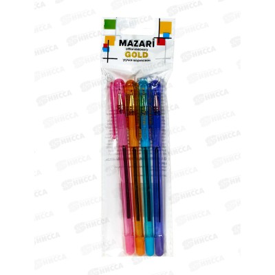 Ручки шар. MAZARI Gold синяя, 4шт 0.5мм, M-5739В-4 *1/12