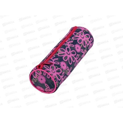 Пенал-тубус ПП Цветочки,джинсовый,малиновый  ПН-6830*100