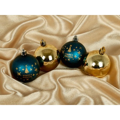 Набор елочных шаров 4шт "Чудеса рядом" d-6см син/золот 9489997 Набор елочных шаров 4шт "Чудеса рядом" d-6см син/золот 9489997