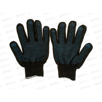 Перчатки х/б с ПВХ точка, черные, 6н, 10кл, од/овер, 10/300