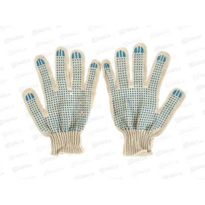 Перчатки хлопчатобумажные с ПВХ точка, белые, 5н, 10кл, од/овер, 10/400