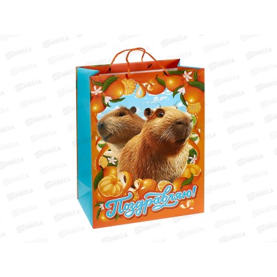 Пакет подарочный 33,5х45х15см xl Матовый Капибара, PXL-128835-КА *12