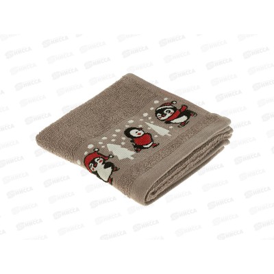 Полотенце махровое 30*60 +/- 2см Пингвинчики 07-163 серо-коричневый