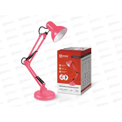 Лампа настольная под лампу СНО-15Р 60 Вт Е27 на основании со струбциной, IN HOME (розовый)