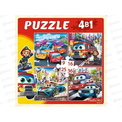 Пазлы 4 в 1. Машинки в городе (9,16,25,36 эл), П-7585 *20