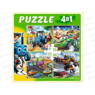 Пазлы 4 в 1. Набор для мальчиков (9,16,25,36 эл), П-7586 *20