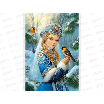 Холст с красками 17х22см Красавица в зимнем лесу, ХК-0473