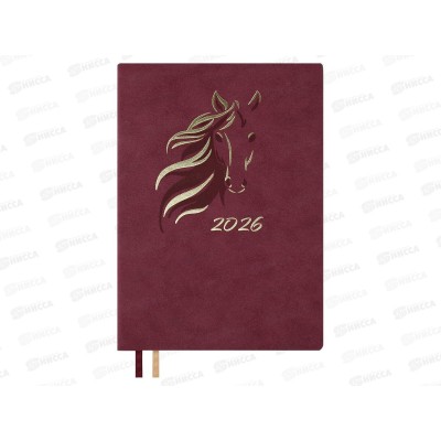 Ежедневник 2026 ФЕН А5 176л. Замша кожзам.мягк.перепл. Бордовый. 70267