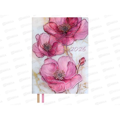 Ежедневник 2026 ФЕН А6 176л. Розовые маки кожзам.мягк.перепл. 70308