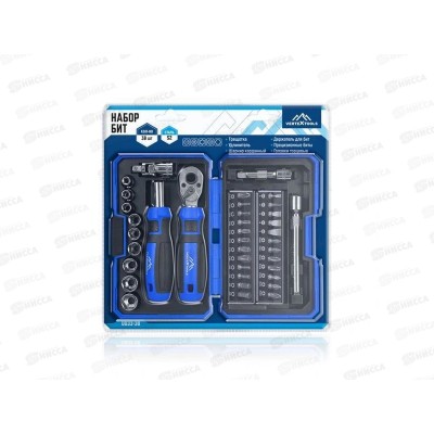 Набор Бит Vertextools 38 предметов, держатель, трещотка, удлинитель, кардан, головки, 0033-38 Набор Бит Vertextools 38 предметов, держатель, трещотка, удлинитель, кардан, головки, 0033-38