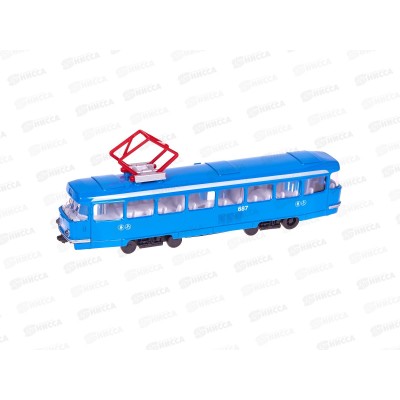 Трамвай СТ12-463-2-BL-WB &quotТЕХНОПАРК&quot металл 18см, инерц. в коробке