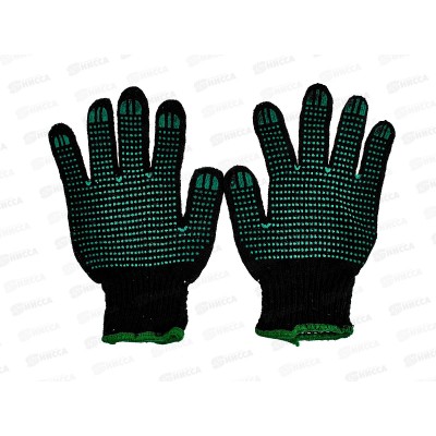 Перчатки хлопчатобумажные с ПВХ точка черные 7н 7кл дв/овер *10/200