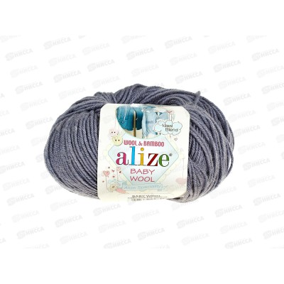 Пряжа Ализе Baby wool 20бамбук+40шерсть+40акрил 50г 175м 119 Серый