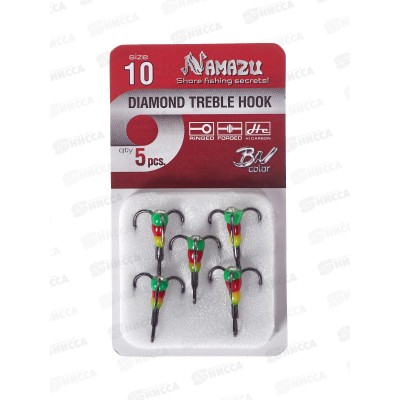 Крючок-тройник светофор Namazu с каплей и камнем, размер 10 (INT), цвет GRO (5 шт.)/320/