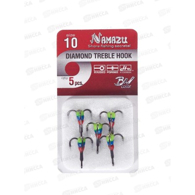 Крючок-тройник светофор Namazu с каплей и камнем, размер 10 (INT), цвет RYB (5 шт.)/320/