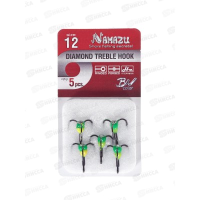 Крючок-тройник светофор Namazu с каплей и камнем, размер 12 (INT), цвет YG (5 шт.)/320/