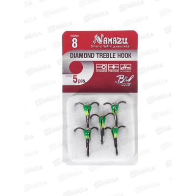Крючок-тройник светофор Namazu с каплей и камнем, размер 8 (INT), цвет YG (5 шт.)/320/