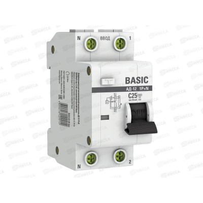 АВДТ АД-12 1P+N 25А 30мА тип AC (характеристика C) 4,5кА