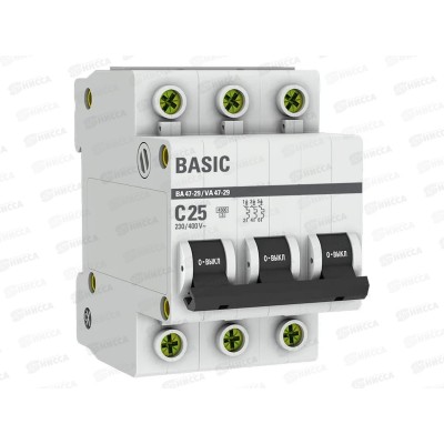Автоматический выключатель ВА47-29 3P 25А 4,5кА C EKF Basic *4/40