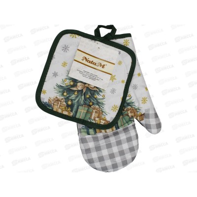 Набор для кухни: рукавица 27см и прихватка 17х17см "Новогодняя ель" полиэстер, 2РКS002 АТМ