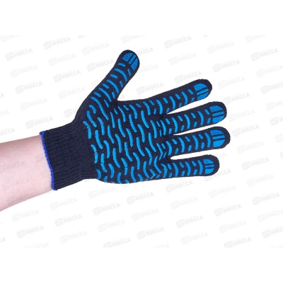 Перчатки хлопчатобумажные с ПВХ волна, черные, 5н, 10кл, од/овер, 10/400