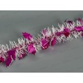 Мишура 002015 8см х 2м , AL-8018, белый с листьями фуксия  *360