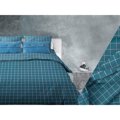 Комплект постельного белья 2,0сп бязь с европростыней №200 Таттерсол Морская волна