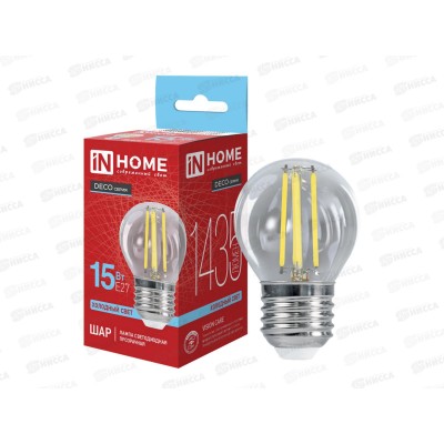 Лампа светодиодная IN HOME LED-ШАР-deco 15Вт E27 6500К 1435Лм ПР*50 Лампа светодиодная IN HOME LED-ШАР-deco 15Вт E27 6500К 1435Лм ПР*50