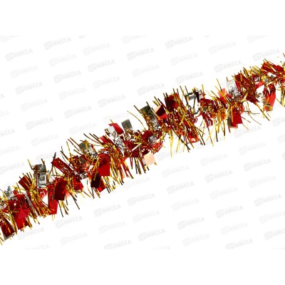 Мишура 002015 переливка  5см х 2м красный-серебро-золото, AL-3347 *400