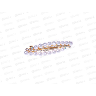 Заколка-автомат жемчуг 2 ряда стразы №9140