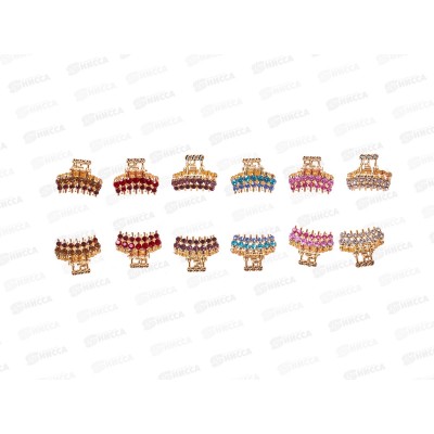 Крабик металл 2,2см цветн стразы №2482 (уп 12шт)