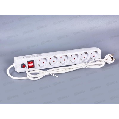  Сетевой фильтр UNIVersal ПВС 3*0,75 6 гнезд, 1,8 м выкл. с идик, с/з,з/щ белый, 967U-3001