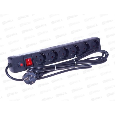 Сетевой фильтр UNIVersal ПВС 3*0,75 6 гнезд, 3м выключатель с заземлением,з/щ черный, 4003