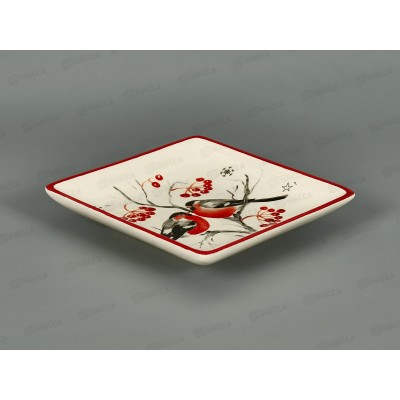 Блюдо "Снегири" квадратное 15*15*2,9см керамика 820-681 г