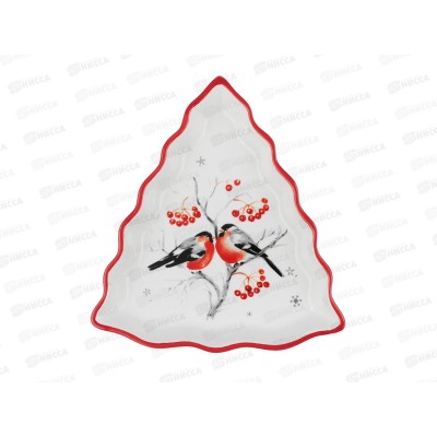 Блюдо "Снегири" Елка 21*16*3см керамика 820-682 г