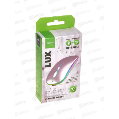 Мышь Perfeo беспроводная "LUX", 4 кнопки, подкл 2.4G+BT, аккум 500мАч, type-C, подсв, 1600DPI, серый, , PF_C3592 Мышь Perfeo беспроводная "LUX", 4 кнопки, подкл 2.4G+BT, аккум 500мАч, type-C, подсв, 1600DPI, серый, , PF_C3592