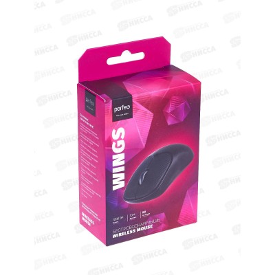 Мышь Perfeo беспроводная оптическая &quotWINGS&quot, 4 кнопки, 800-1200 DPI, USB, чёрная, PF_C3596