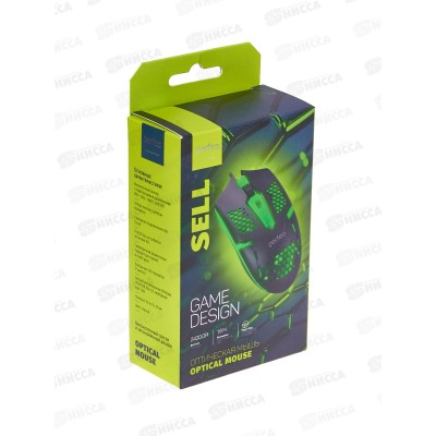 Мышь Perfeo оптическая &quotSELL&quot, 6 кнопки, USB, GAME DESIGN, 7 цв. LED подсветка, кабель 1,8м, 800-2400DPI, PF_B3417