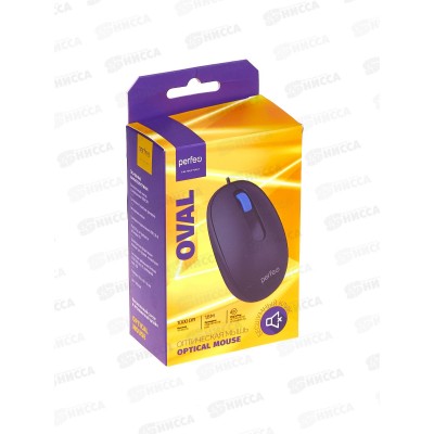 Мышь Perfeo оптическая &quotOVAL&quot, бесшумная, 3 кнопки, кабель 1,8м, 1000DPI, USB, чёрная, PF_B3416