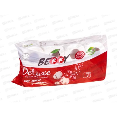 Бумага  туалетная BERRY Delux 3-х слойная, 8 рулона *9