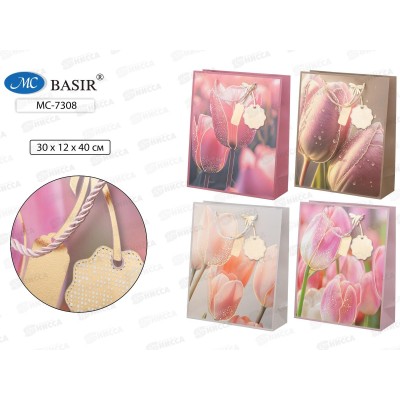Пакет подароч. бумажный, 30*12*40см, ТЮЛЬПАНЫ, асс.МС-7308 *20