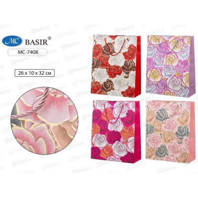 Пакет подароч. бумажный, 26*10*32см, Розы, асс.МС-7408 *20
