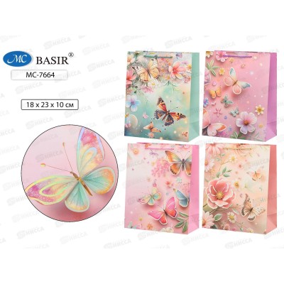 Пакет подароч. бумажный, 18*23*10см, Цветы БАНТ, асс. МС-7410 *20