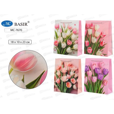 Пакет подароч. бумажный, 18*10*23см, ТЮЛЬПАНЫ, асс. МС-7670 *20
