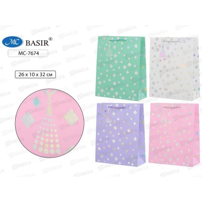 Пакет подароч. бумажный, 26*10*32см, РОМБИКИ, асс. МС-7674 *20