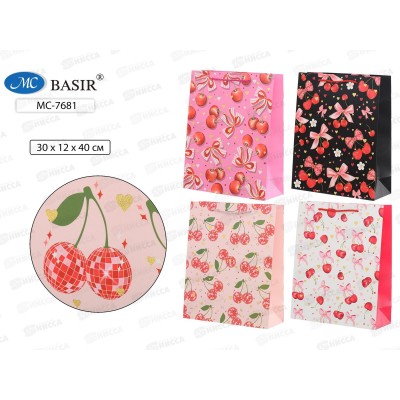 Пакет подароч. бумажный, 30*12*40см, ВИШНЯ, асс. МС-7681 *20