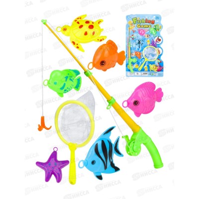 Рыбалка "Веселый рыбак-3" 6 рыбок, 1 удочка, сачок, Y1348014 блист. Рыбалка "Веселый рыбак-3" 6 рыбок, 1 удочка, сачок, Y1348014 блист.
